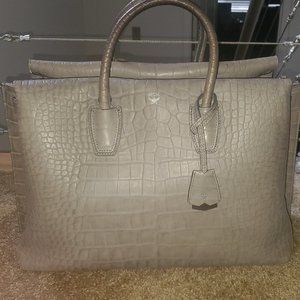 MCM Milla Tote Bag Gray Crocodile Embossed Leather Handle